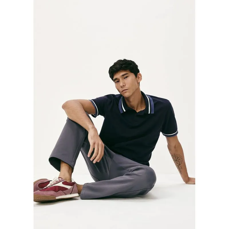 Camisa Polo Masculina Manga Curta Com Retilínea - Azul M