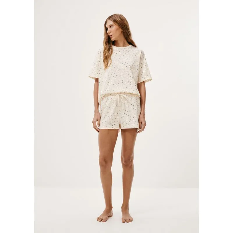 Pijama Curto Feminino Estampado Oversized - Off white XG