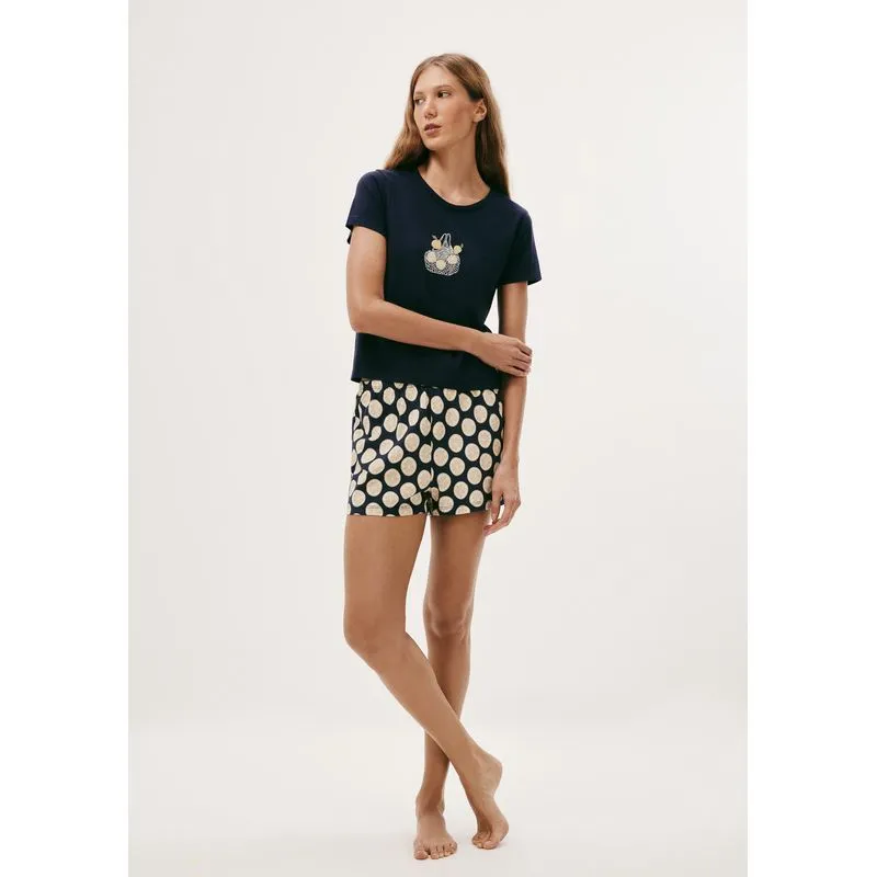 Pijama Curto Feminino Com Estampa - Azul M
