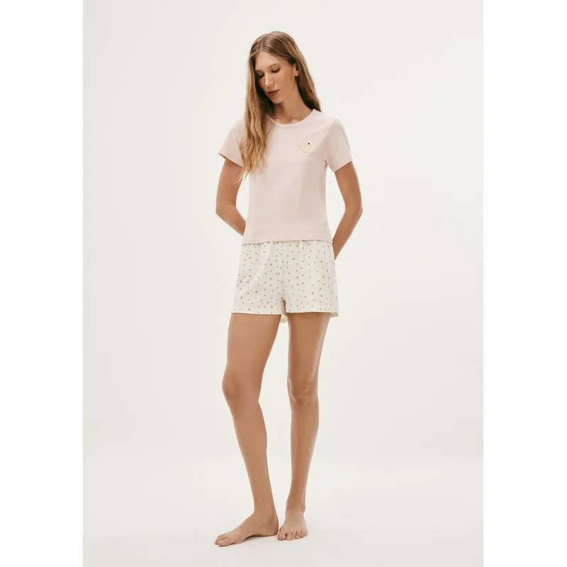 Pijama Curto Feminino Com Estampa - Rosa G