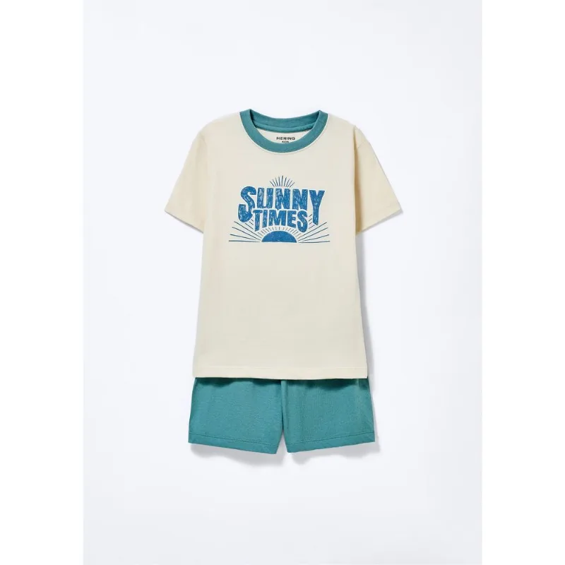 Pijama Infantil Menino Curto Com Estampa - Creme 004