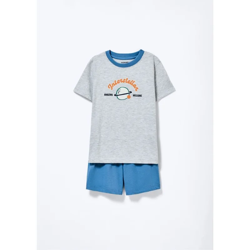 Pijama Infantil Menino Curto Com Estampa - Cinza 006
