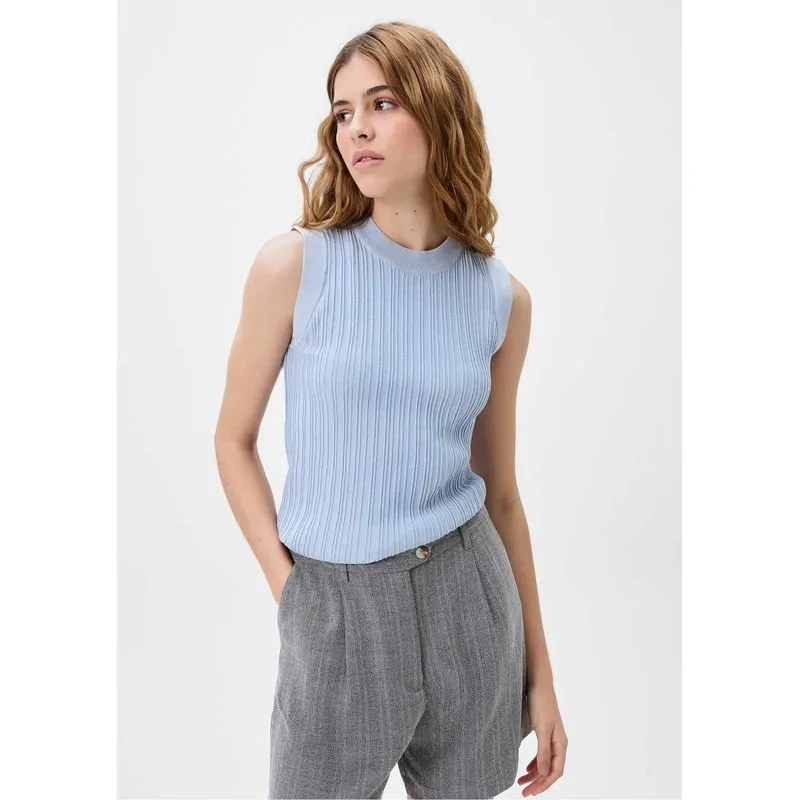 Regata Feminina Slim Em Tricô - Azul G