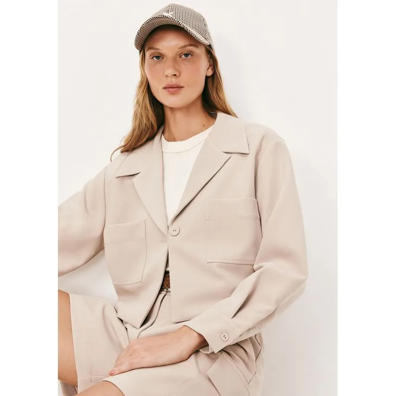 Jaqueta Feminina Cropped Sarja - Bege XG