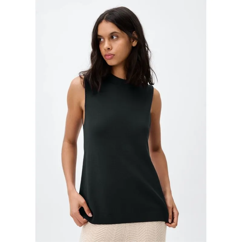 Regata Feminina Gola Alta Em Tricô Leve - Preto G