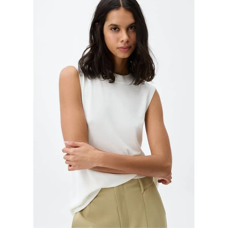 Regata Feminina Gola Alta Em Tricô Leve - Off white G