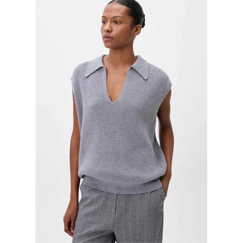 Colete Feminino Gola Polo Em Tricô - Cinza M
