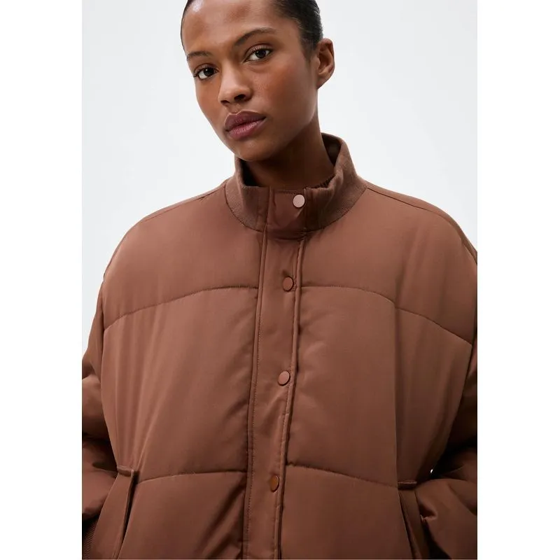 Jaqueta Puffer Feminina de Nylon - Marrom M