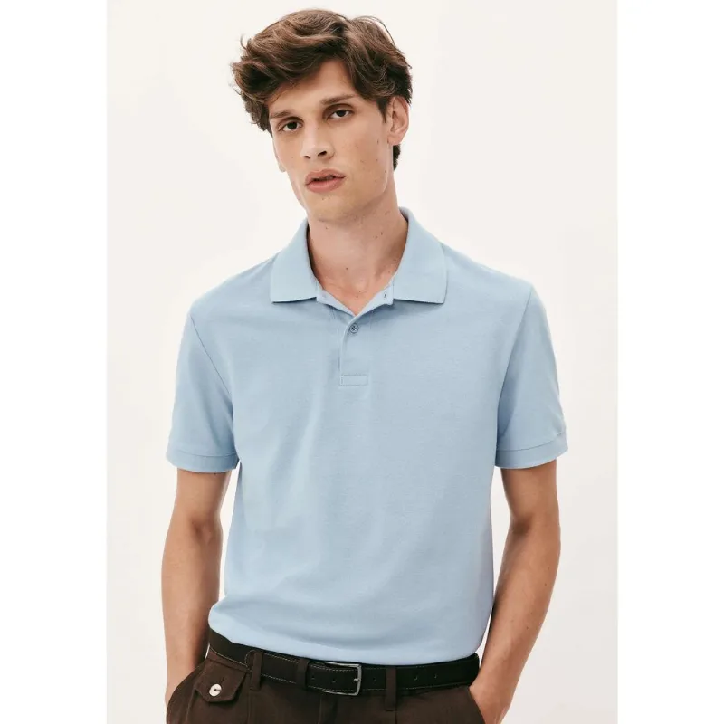 Camisa Polo Básica Masculina Manga Curta Em Piquet - Azul XXG