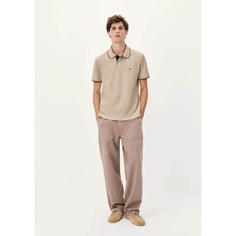 Camisa Polo Básica Masculina Em Piquet Com Bordado - Bege XXG
