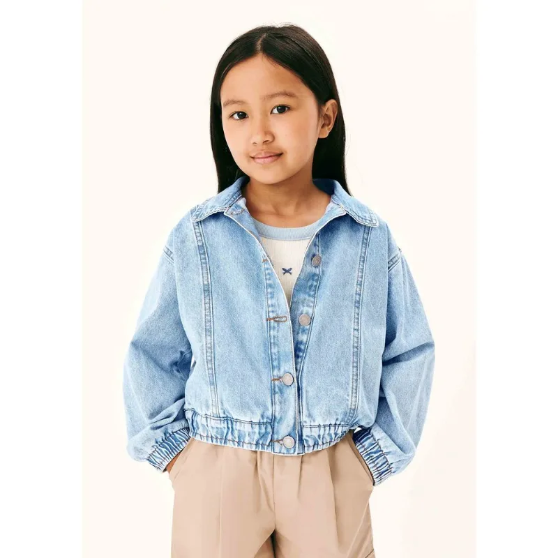 Jaqueta Infantil Menina Bomber Em Jeans - Azul 008