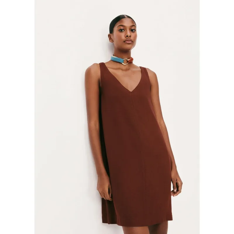 Vestido Curto Com Decote V - Marsala G