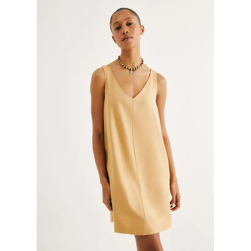 Vestido Curto Com Decote V - Creme P