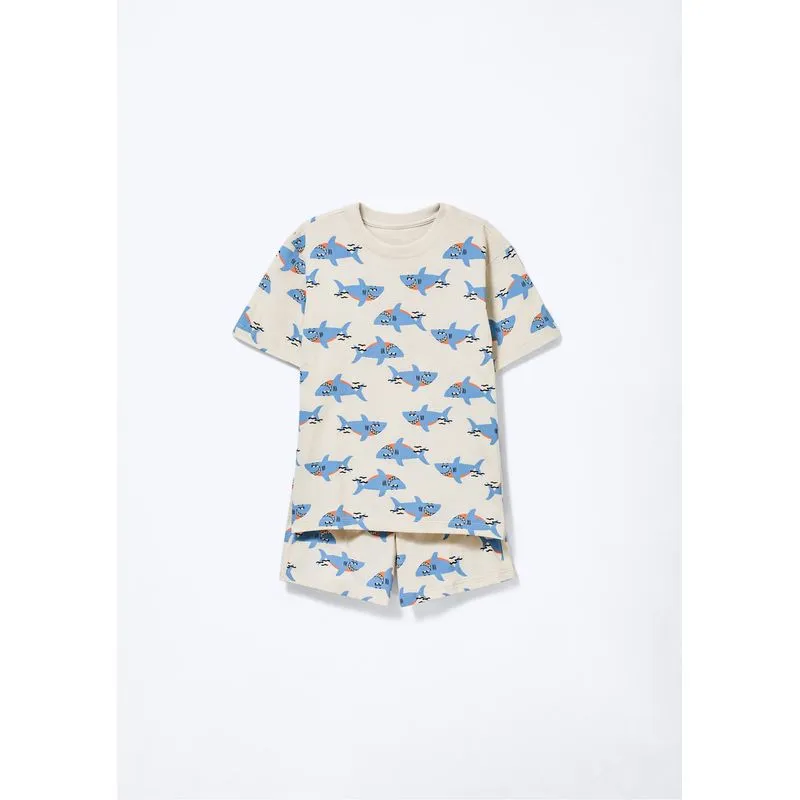 Pijama Curto Infantil Menino Box Estampado - Off white 010