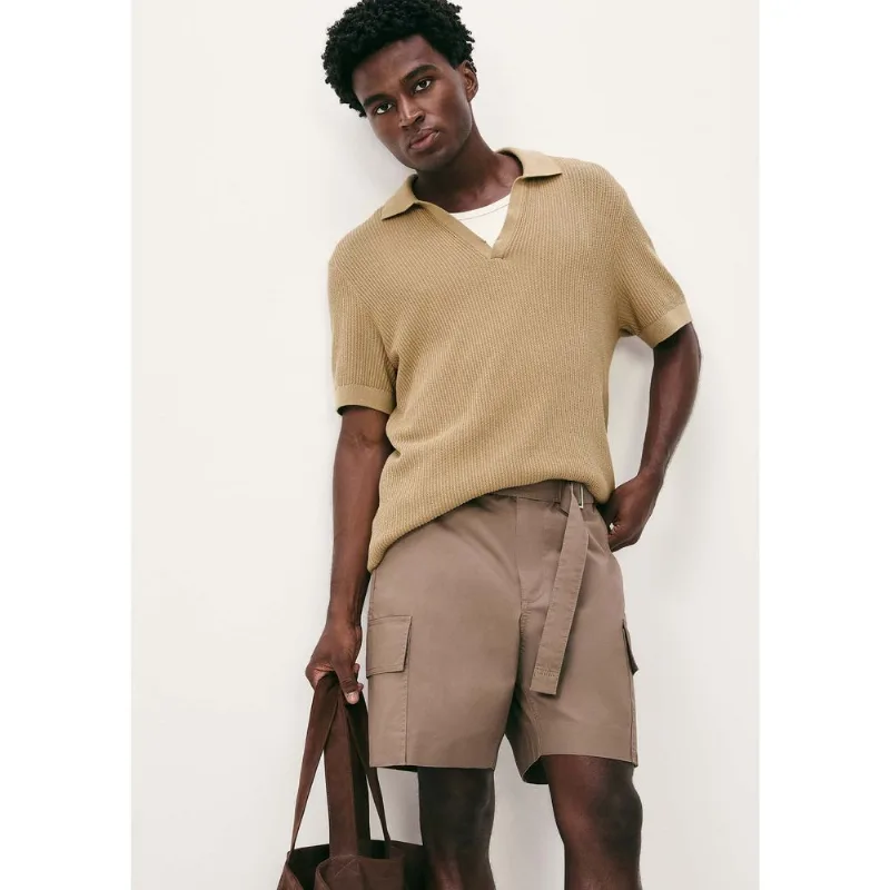 Camisa Polo Masculina Decote V Em Tricô - Bege XG