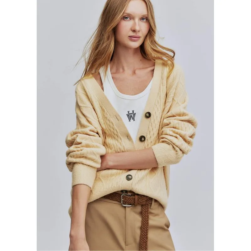 Cardigan Unissex Em Tricô Trançado Hering + Welcome - Bege G