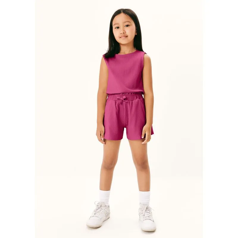 Conjunto Curto Infantil Menina Em Ribana Canelada - Rosa 008