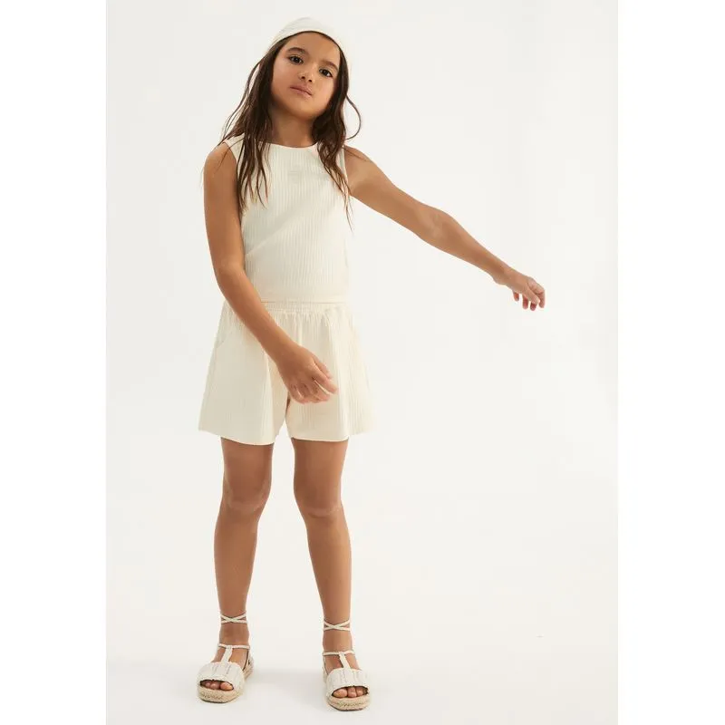 Conjunto Curto Infantil Menina Em Ribana Canelada - Creme 010