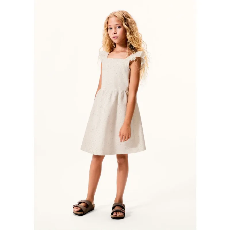 Vestido Infantil Em Algodão e Linho Evasê - Creme 008