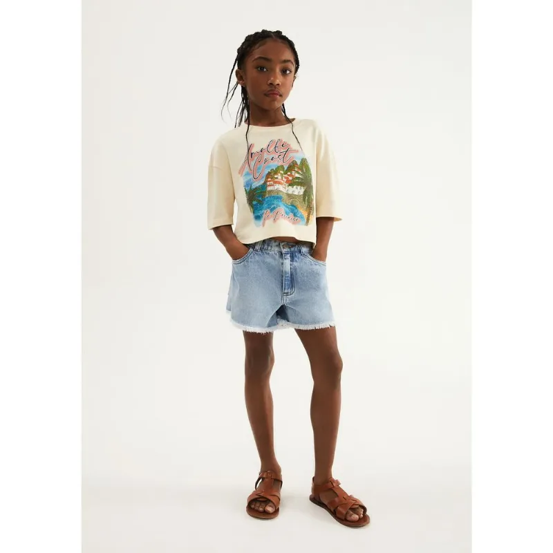 Shorts Jeans Infantil Menina Barra Desfiada - Azul 004