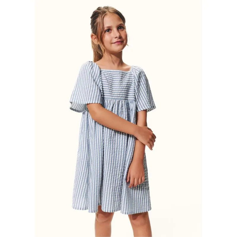 Vestido Infantil Menina Fio Tinto - Azul 012