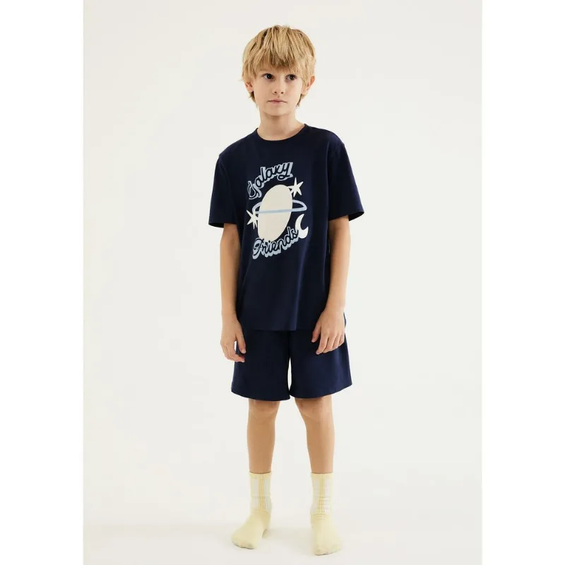 Pijama Infantil Menino Curto Com Estampa - Azul 012