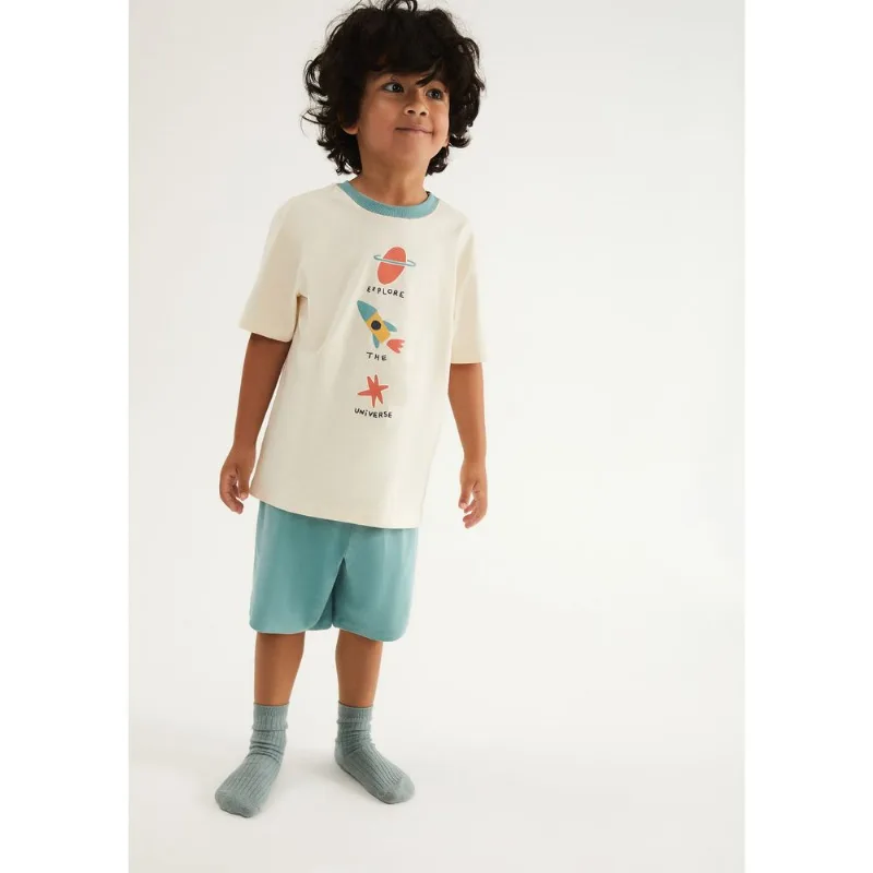 Pijama Infantil Menino Curto Com Estampa - Creme 008