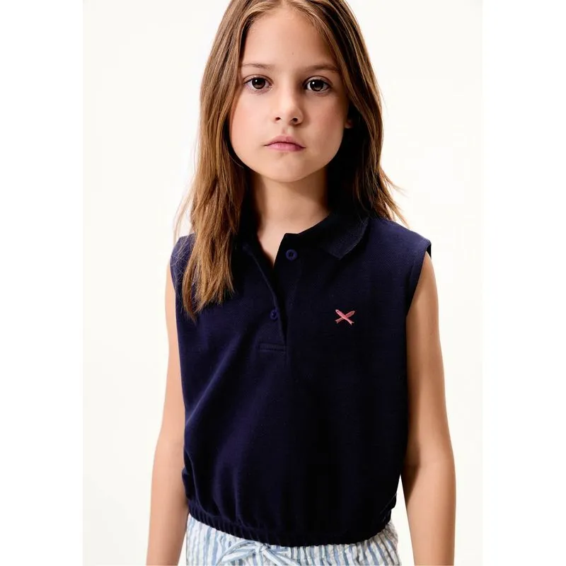 Camisa Polo Infantil Menina Bordada - Azul 012