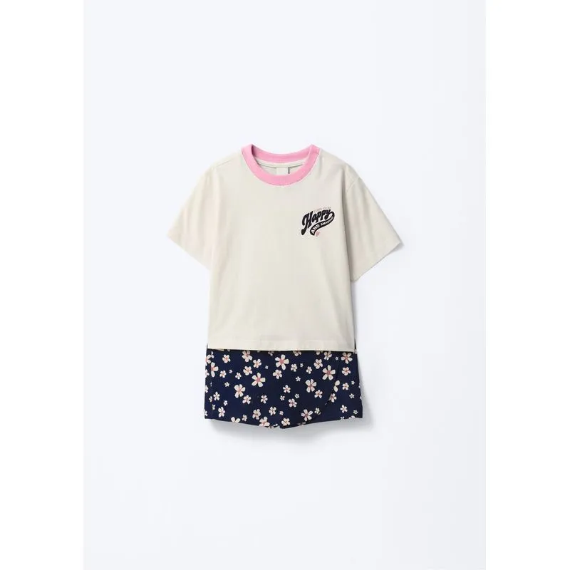 Conjunto Curto Infantil Menina Estampado - Off white 004