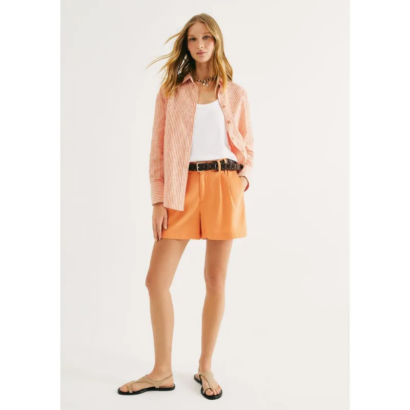 Shorts Feminino De Alfaiataria Em Linho - Laranja 046