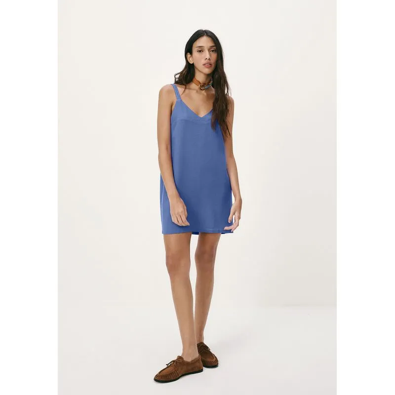 Vestido Curto Em Viscolinho Estonado - Azul XG