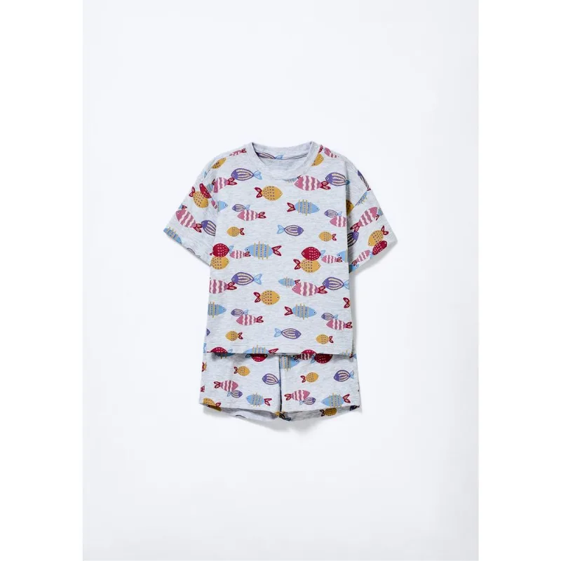 Pijama Infantil Menina Box Estampado - Cinza 016