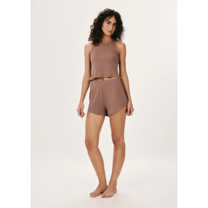 Pijama Curto Feminino Básico Em Ribana Canelada - Marrom M