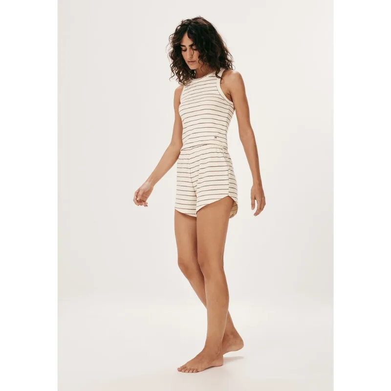 Pijama Curto Feminino Estampado Em Ribana - Off white M