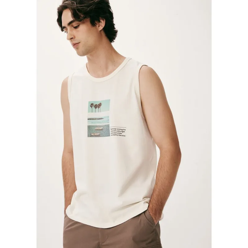 Regata Básica Masculina Regular Com Estampa - Off white XG