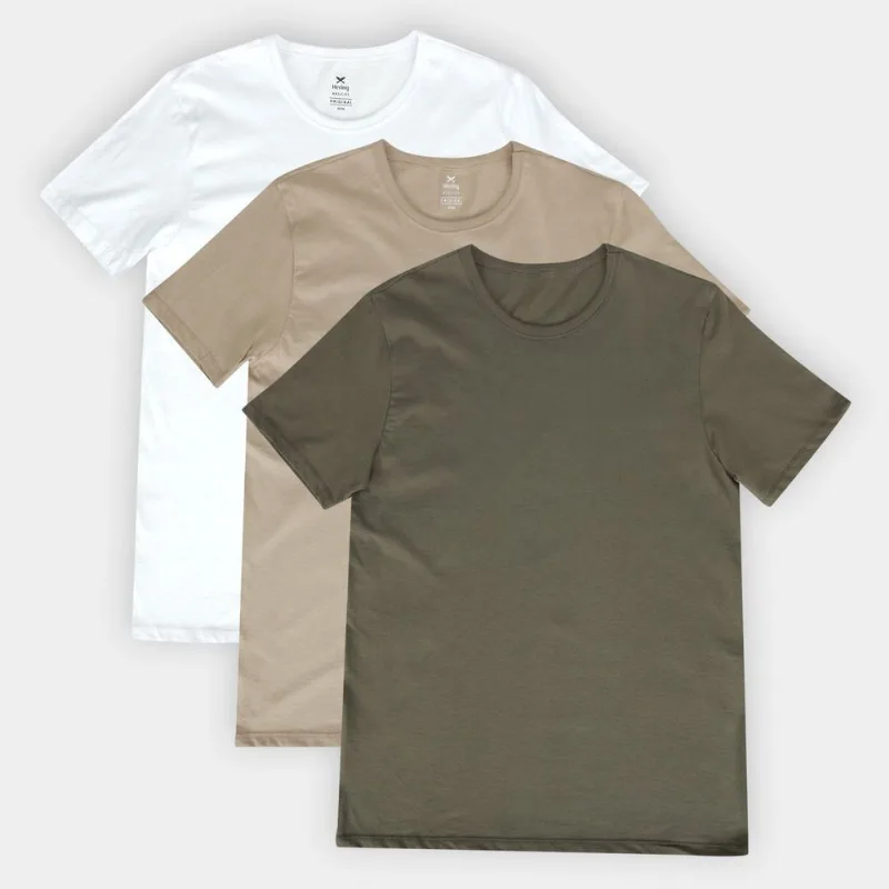 Kit Camisetas Hering Básicas Com 3 Peças Masculinas - Masculino - Verde+Bege