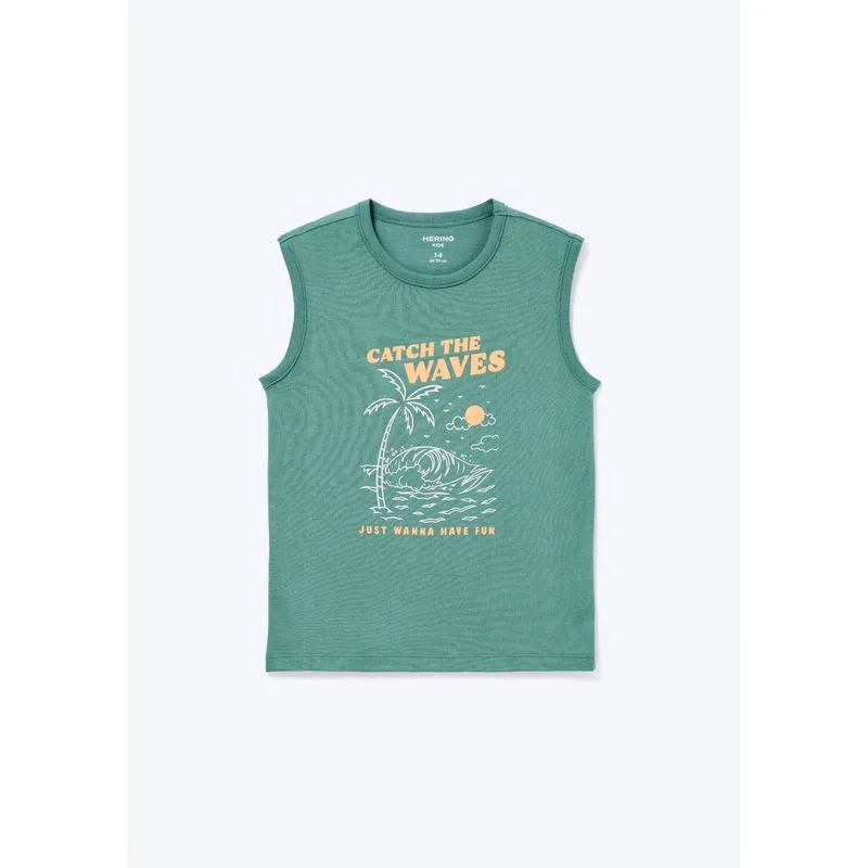Regata Infantil Menino Em Malha Com Estampa - Verde 016