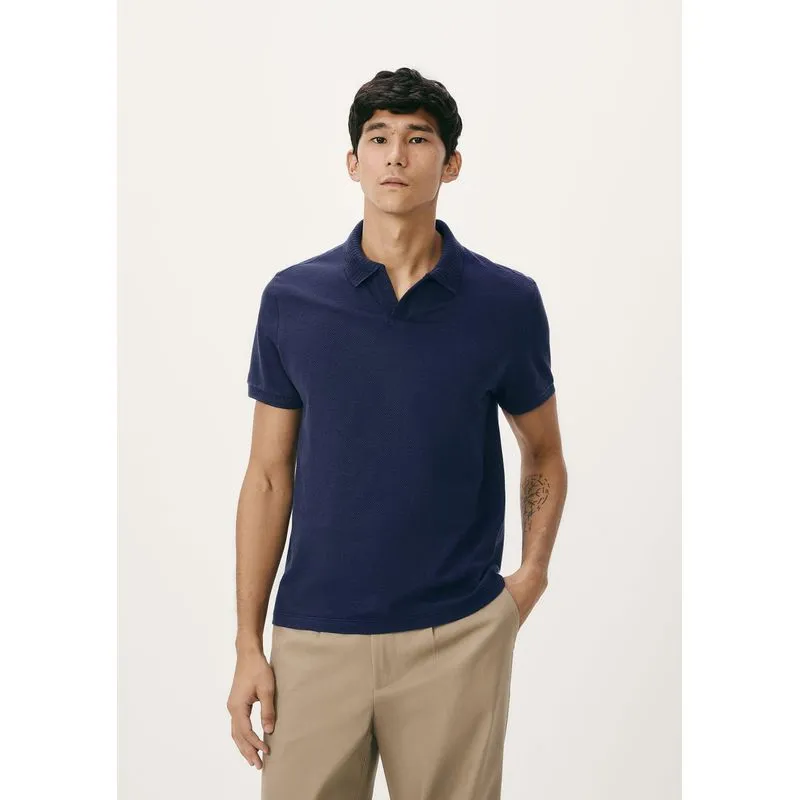 Camisa Polo Masculina Manga Curta Texturizada - Azul G