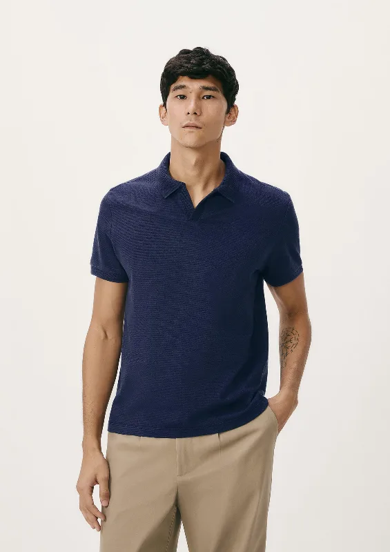 Camisa Polo Masculina Manga Curta Texturizada - Azul XG