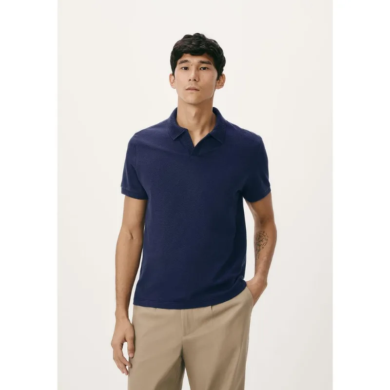 Camisa Polo Masculina Manga Curta Texturizada - Azul XXG