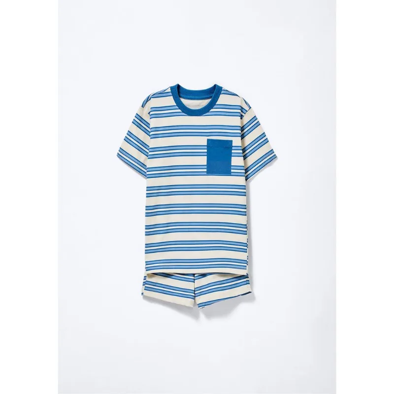 Pijama Curto Infantil Menino Em Algodão Estampada - Azul 014
