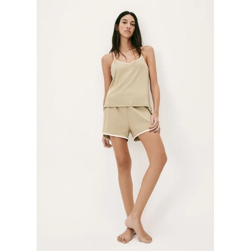 Pijama Feminino Curto Em Algodão - Bege XP