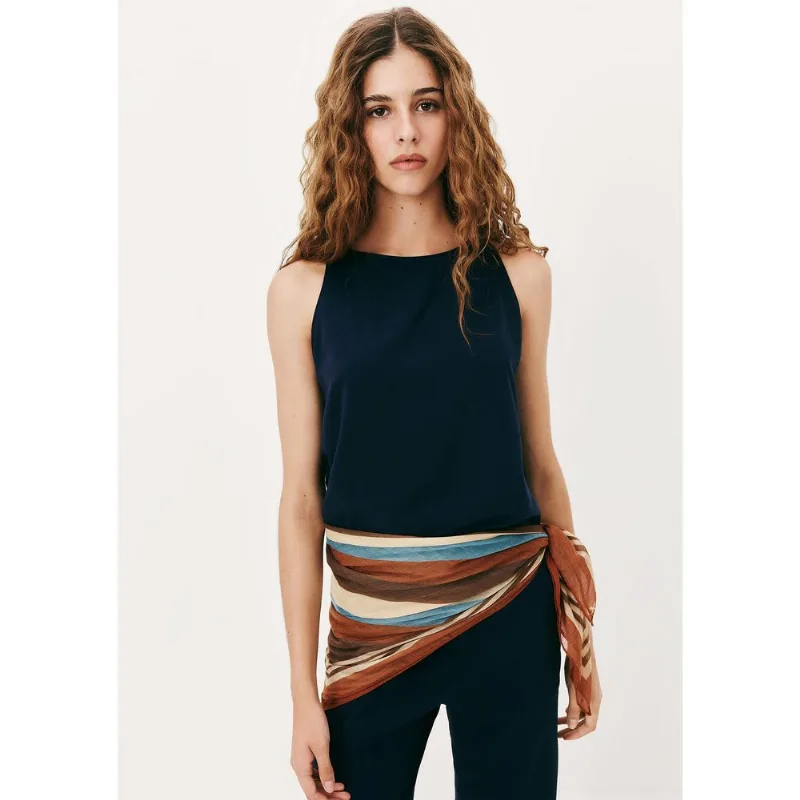 Regata Feminina Halterneck Em Viscolinho - Azul XP