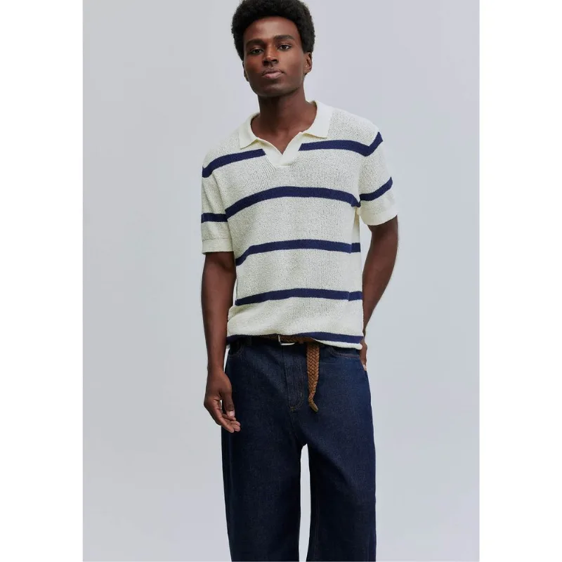 Polo Unissex Em Tricô Listrado Hering + Welcome - Off white P