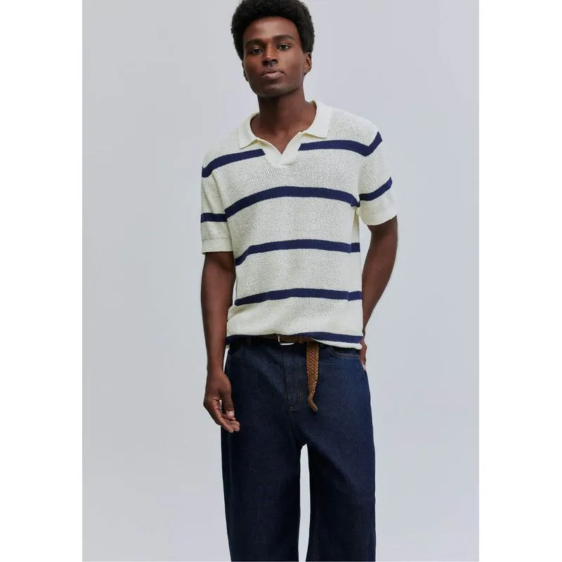 Polo Unissex Em Tricô Listrado Hering + Welcome - Off white G