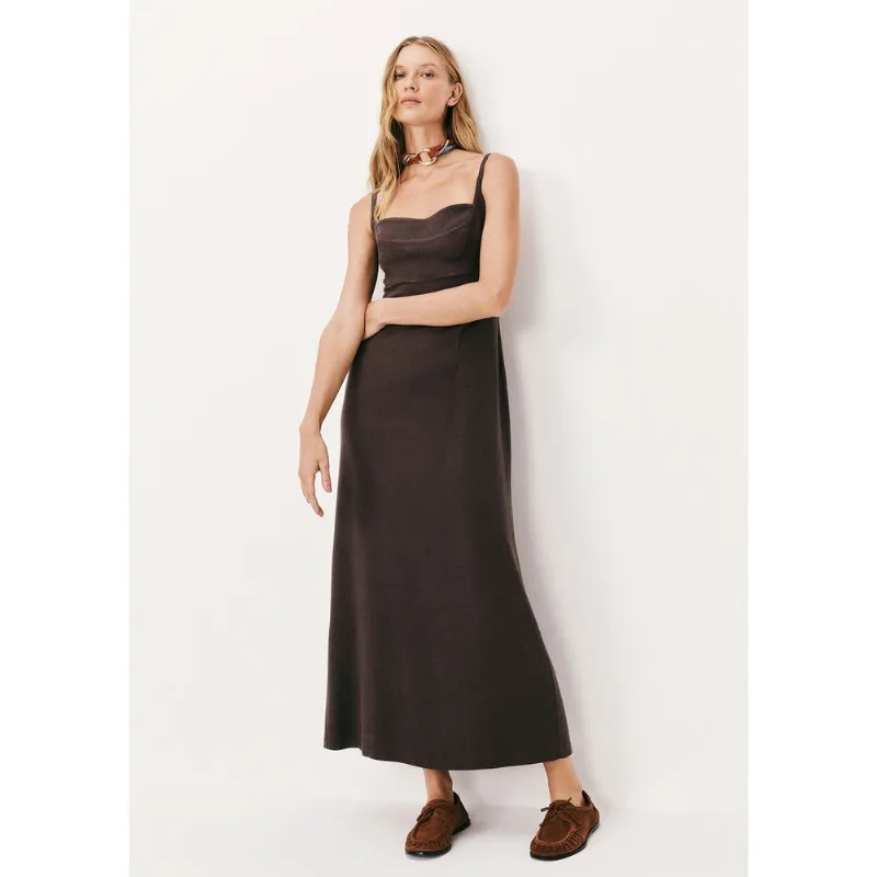 Vestido Midi Alças Finas Em Viscolinho - Marrom XG