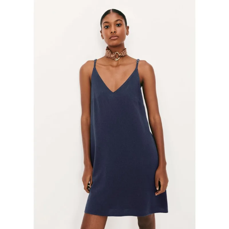 Vestido Curto Em Viscolinho - Azul G