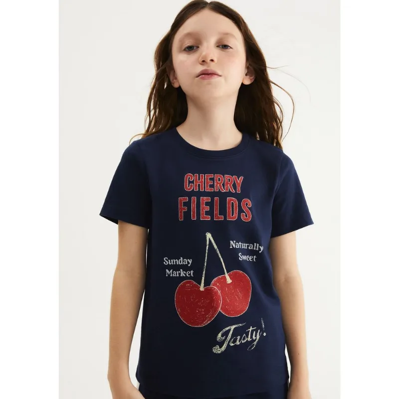 Blusa Infantil Menina Manga Curta Com Estampa - Azul 008