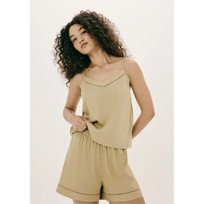 Pijama Curto Feminino Com Renda - Bege XP