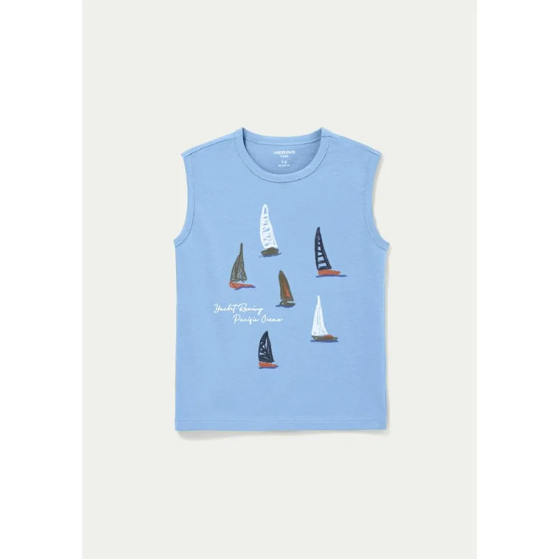 Regata Infantil Menino Em Malha Com Estampa - Azul 010